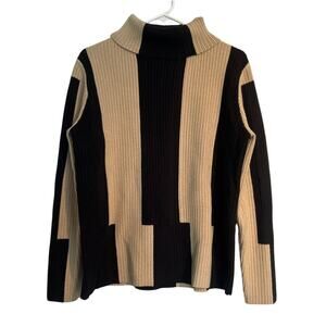 Funsport Horizontal Striped Turtleneck Sweater – Tan & Black – Women’s Large
